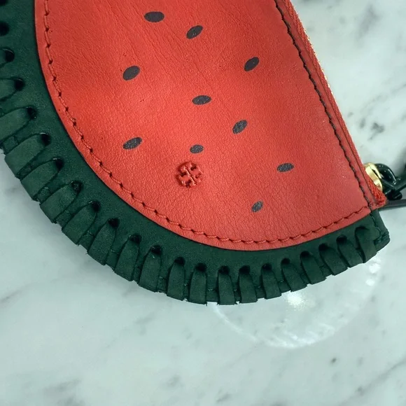 NEW Tory Burch Purse Nubuck Coin Pouch Key Charm Leather Watermelon Wristlet - Picture 4 of 5